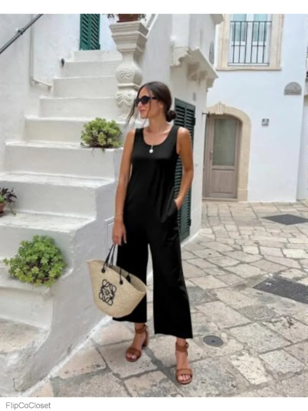 Women's Sleeveless Loose Fit Tank Jumpsuit with Pockets Summer Casual Romper